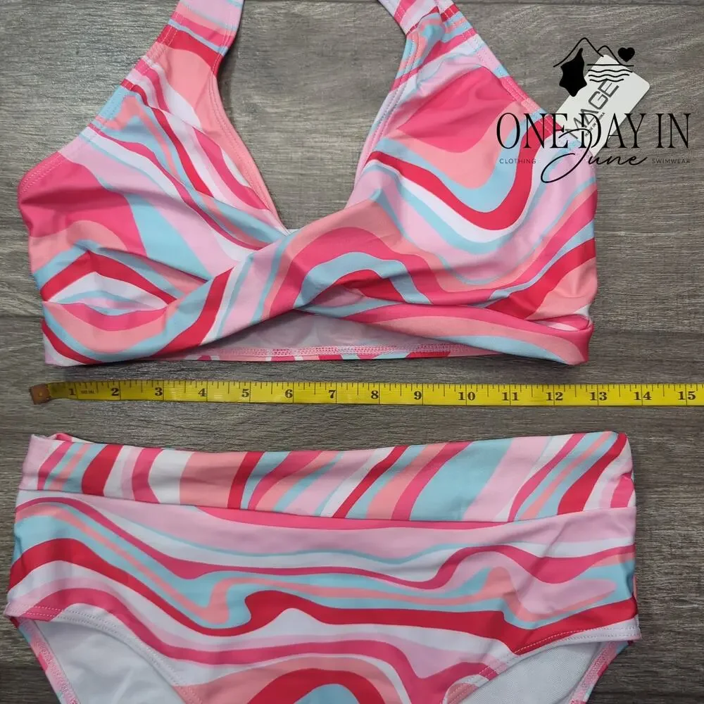 Aimage Cross Front Halter Bikini Swimsuit Size M